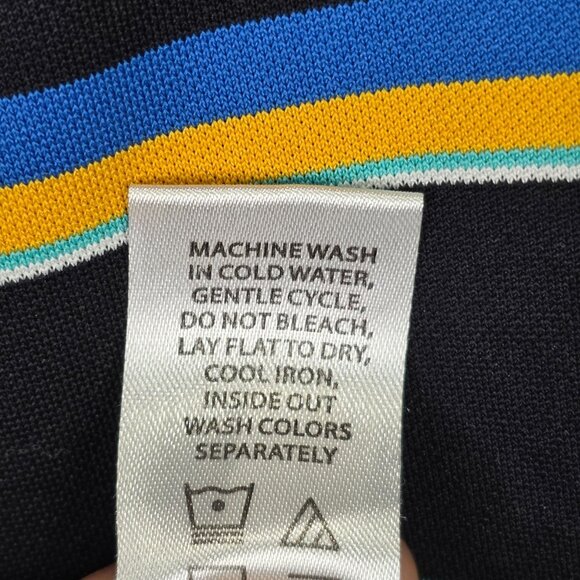 Mens Aptus Black Multicolor Striped Modern Fit Polo Shirt Short Sleeve Size L - Picture 5 of 9